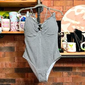 Betsey Johnson Halter One-Piece gingham Swimsuit Black Size Large